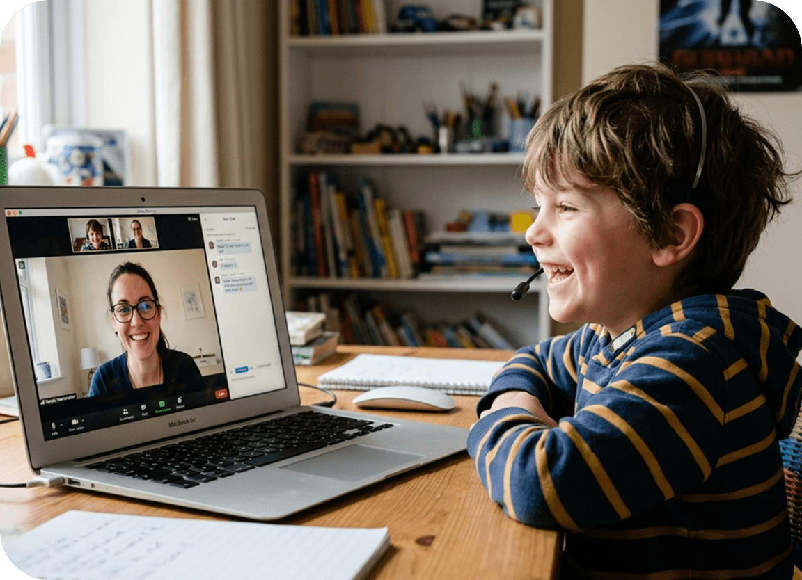 Child or teen working one on one with a provider on a laptop